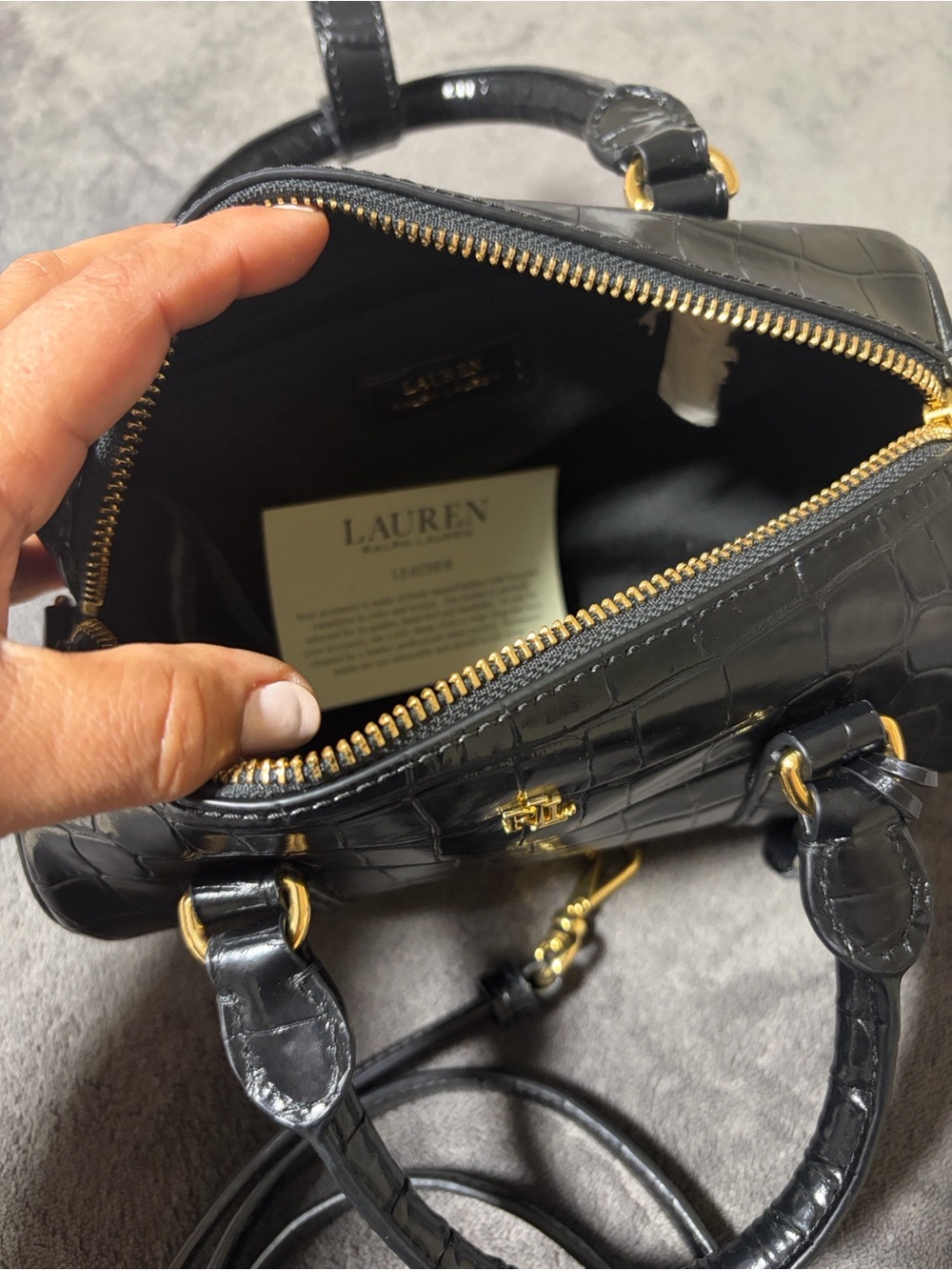 Ralph Lauren Black Croc-Embossed Mini Barrel Bag with Gold Hardware - Picture 12 of 15